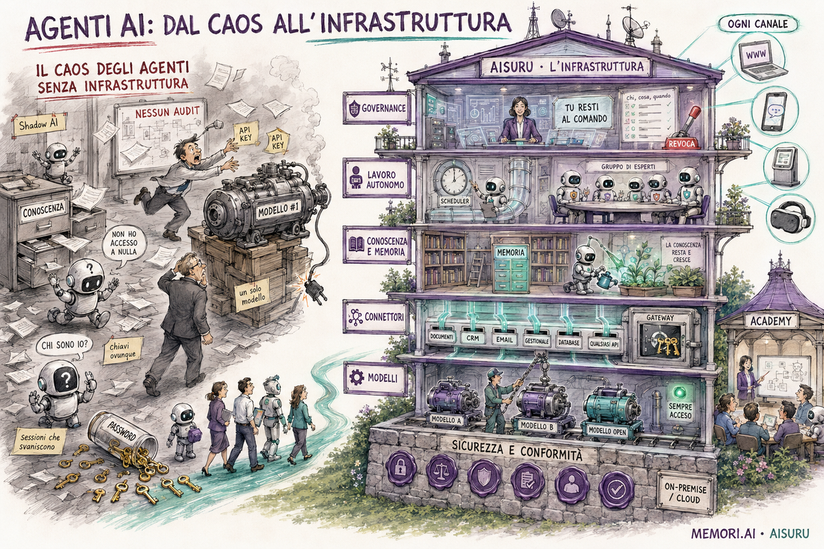 Agenti AI: dal caos all'infrastruttura. Un'immagine per capire dove nascono i problemi e come si risolvono