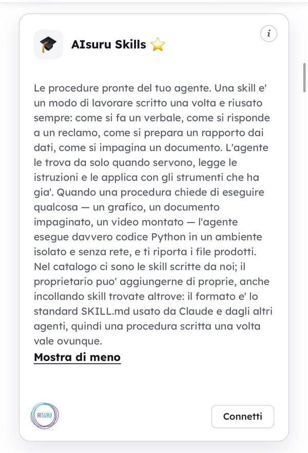AIsuru Skills: la procedura si scrive una volta, l’agente la segue per sempre. E quando serve eseguire, esegue in un recinto chiuso